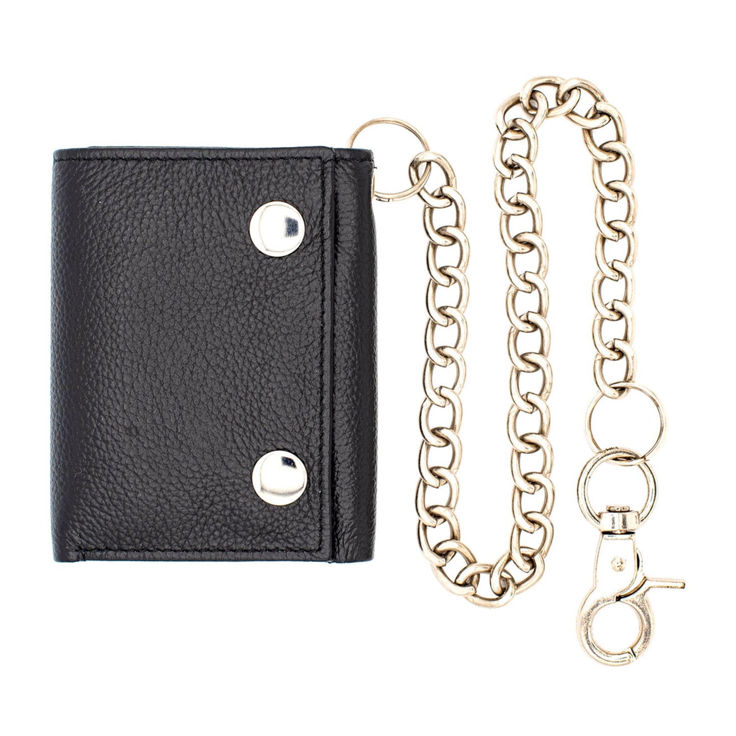 Trifold Chain Wallet with Snaps RFID Leather Wallet