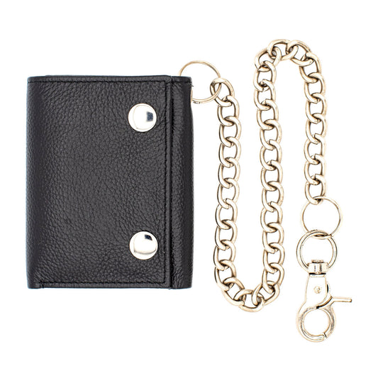 Biker Trifold Chain Wallet with Snaps RFID Safe Leather