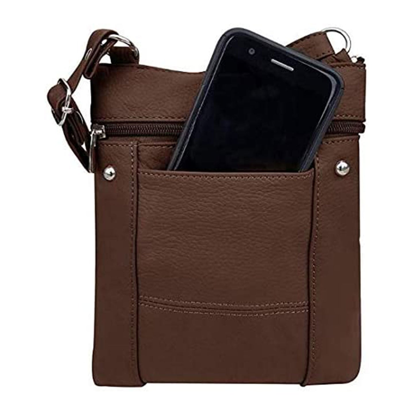 Multi Pocket Organizer Crossbody Leather Bag with Phone Holder