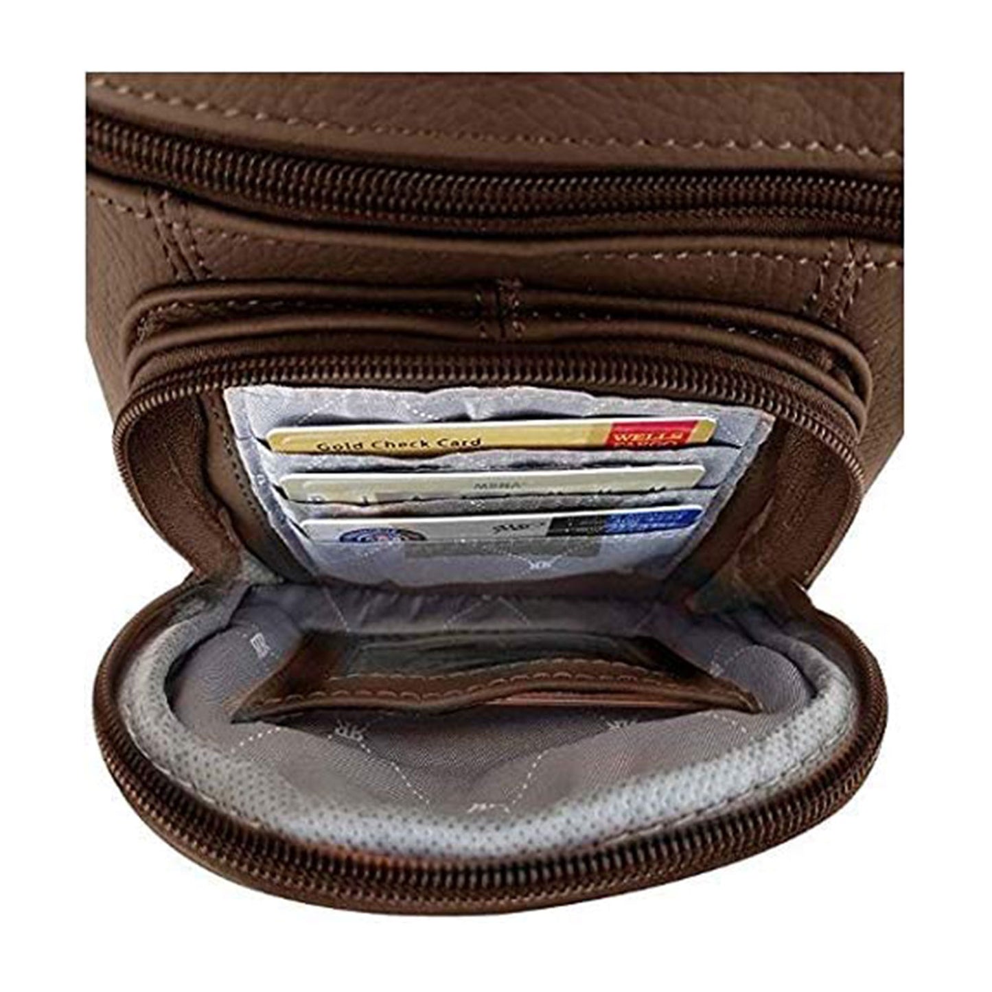 Multi Pocket Organizer Crossbody Leather Bag with Phone Holder