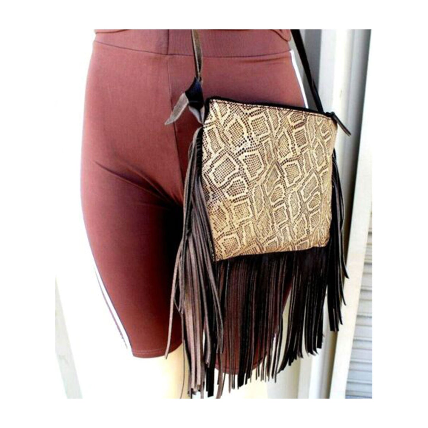 Fringed Crossbody Bag Brown Cobra | Bags for Women