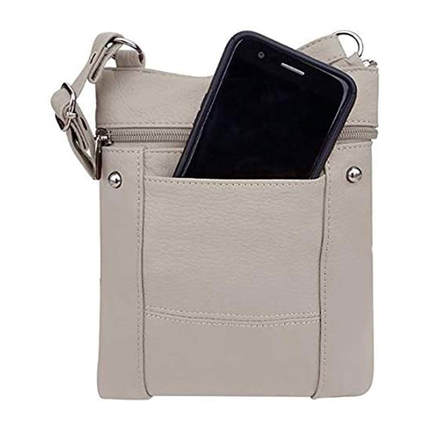 Dual Zip Phone Crossbody Leather Bag