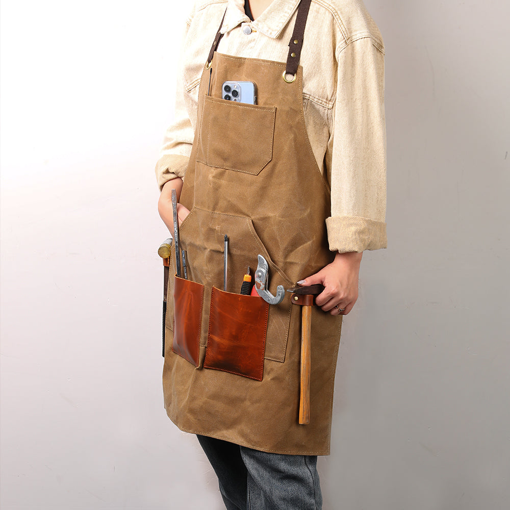 Waxed Canvas Chef Aprons for Men Women with Large Pockets