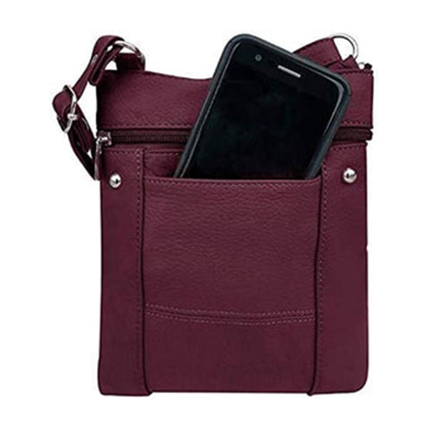 Dual Zip Phone Crossbody Leather Bag