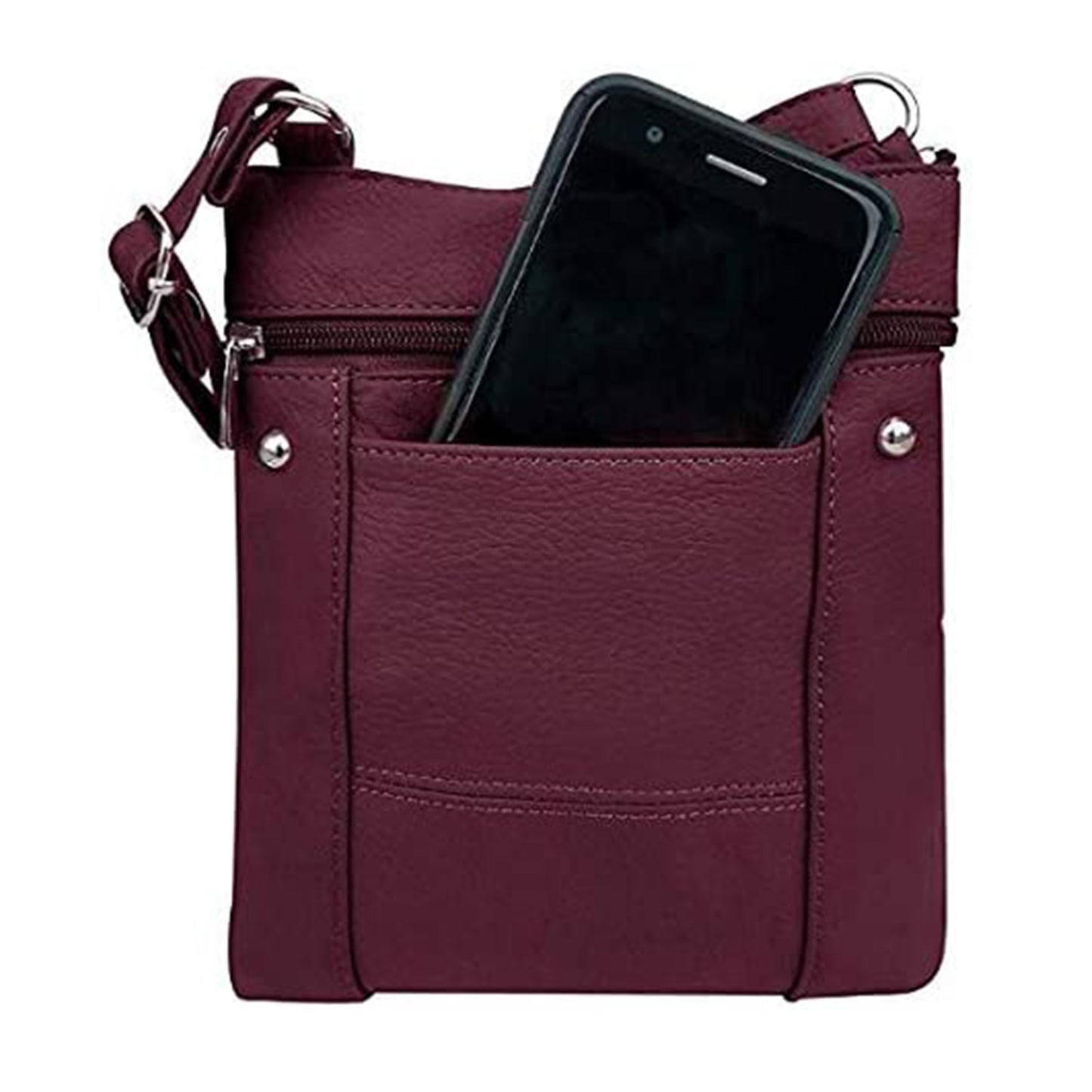 Multi Pocket Organizer Crossbody Leather Bag with Phone Holder