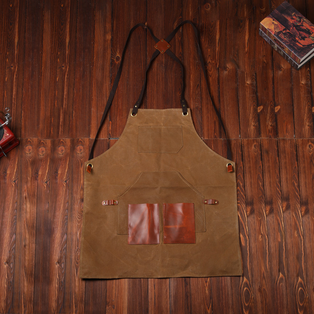 Waxed Canvas Chef Aprons for Men Women with Large Pockets