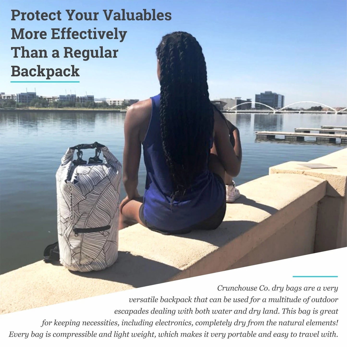 Waterproof Floating Dry Sling Bag 10L with Touch Phone Case Beach Backpack