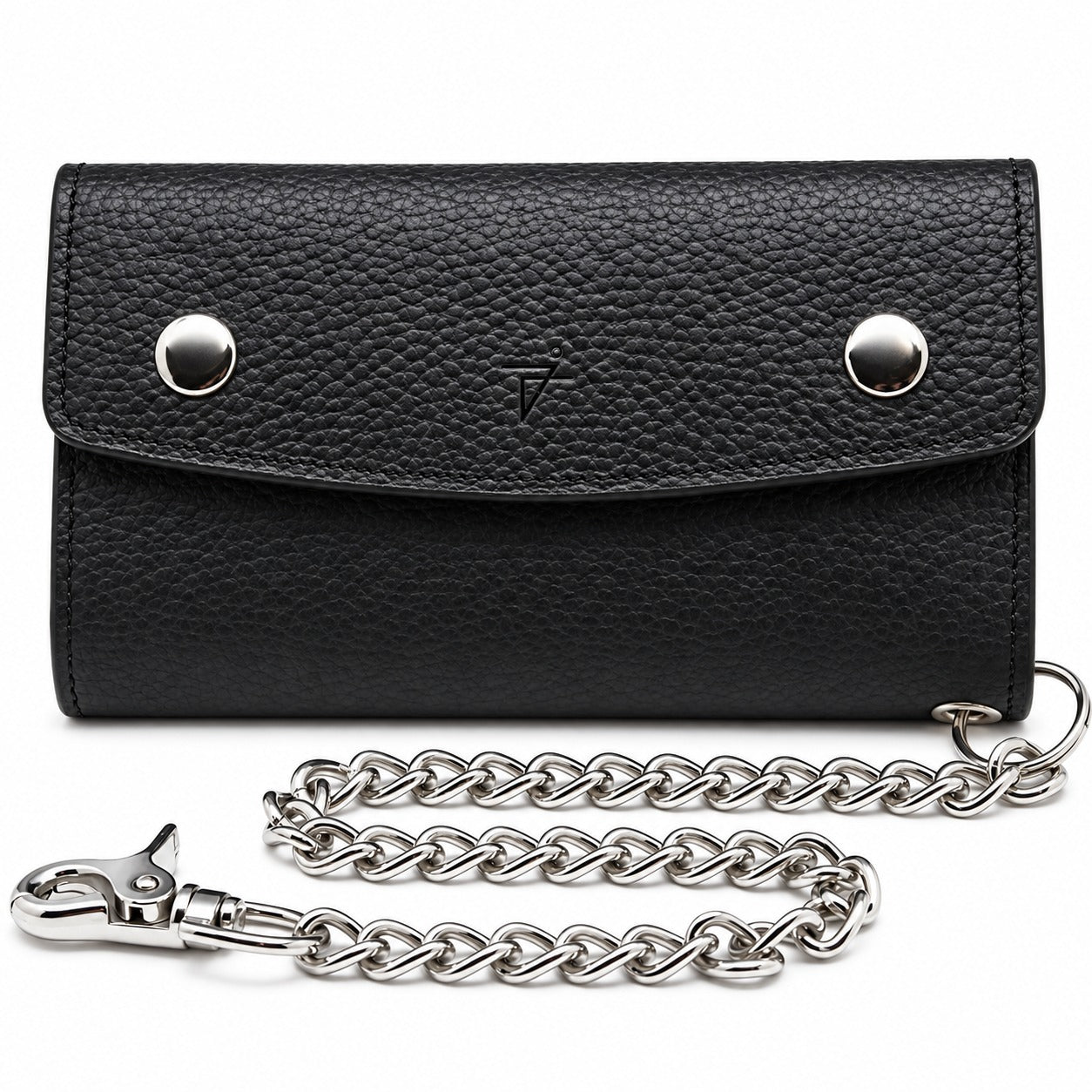 Men’s Genuine Leather Tri-Fold Checkbook Wallet with RFID Protection & Chain