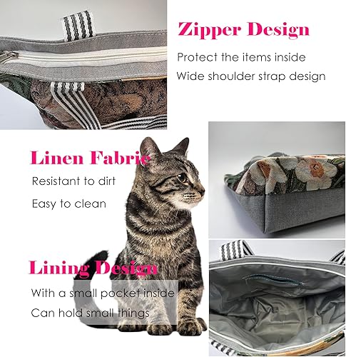 Cute Tabby Cat Canvas Tote Bag with Zipper