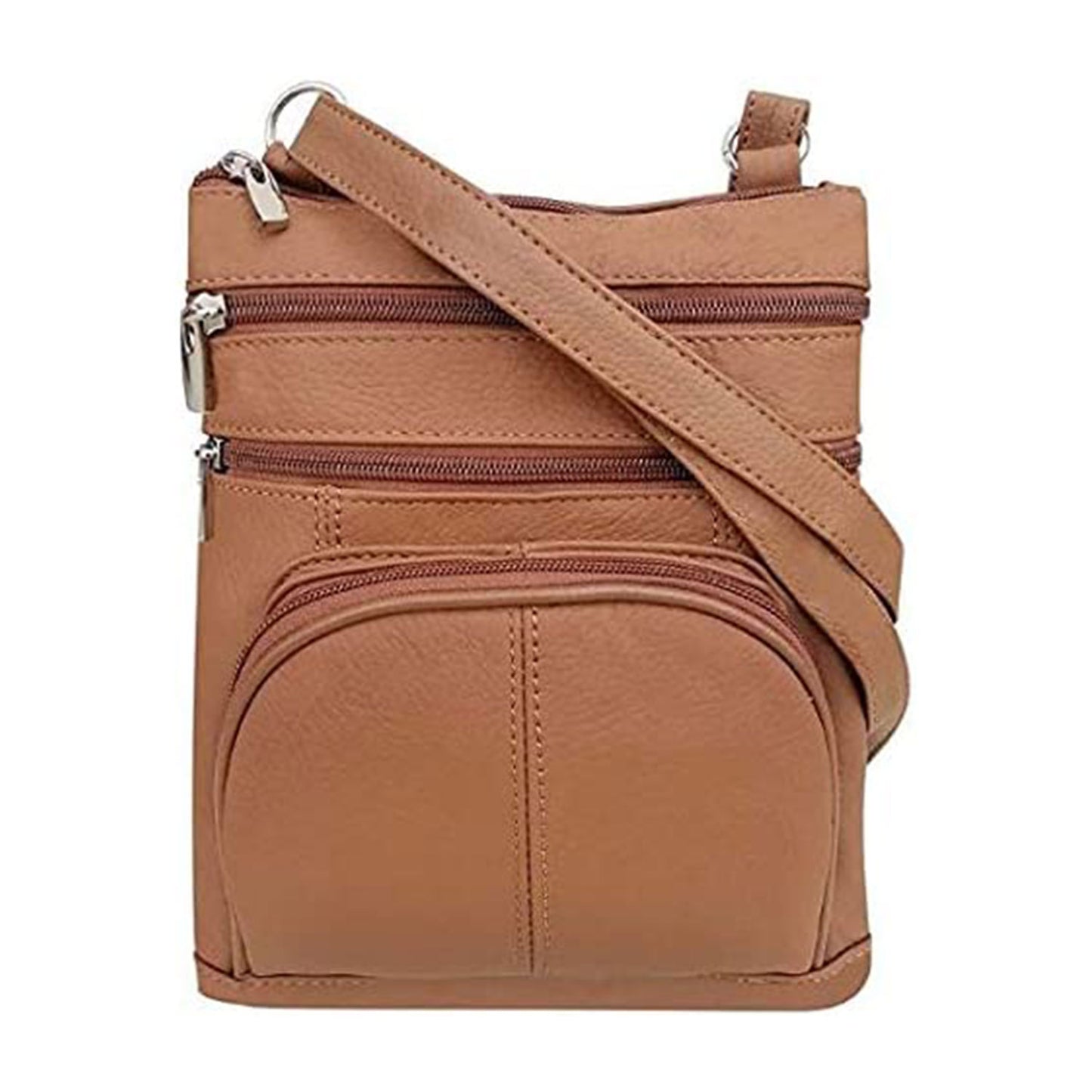 Dual Zip Phone Crossbody Leather Bag