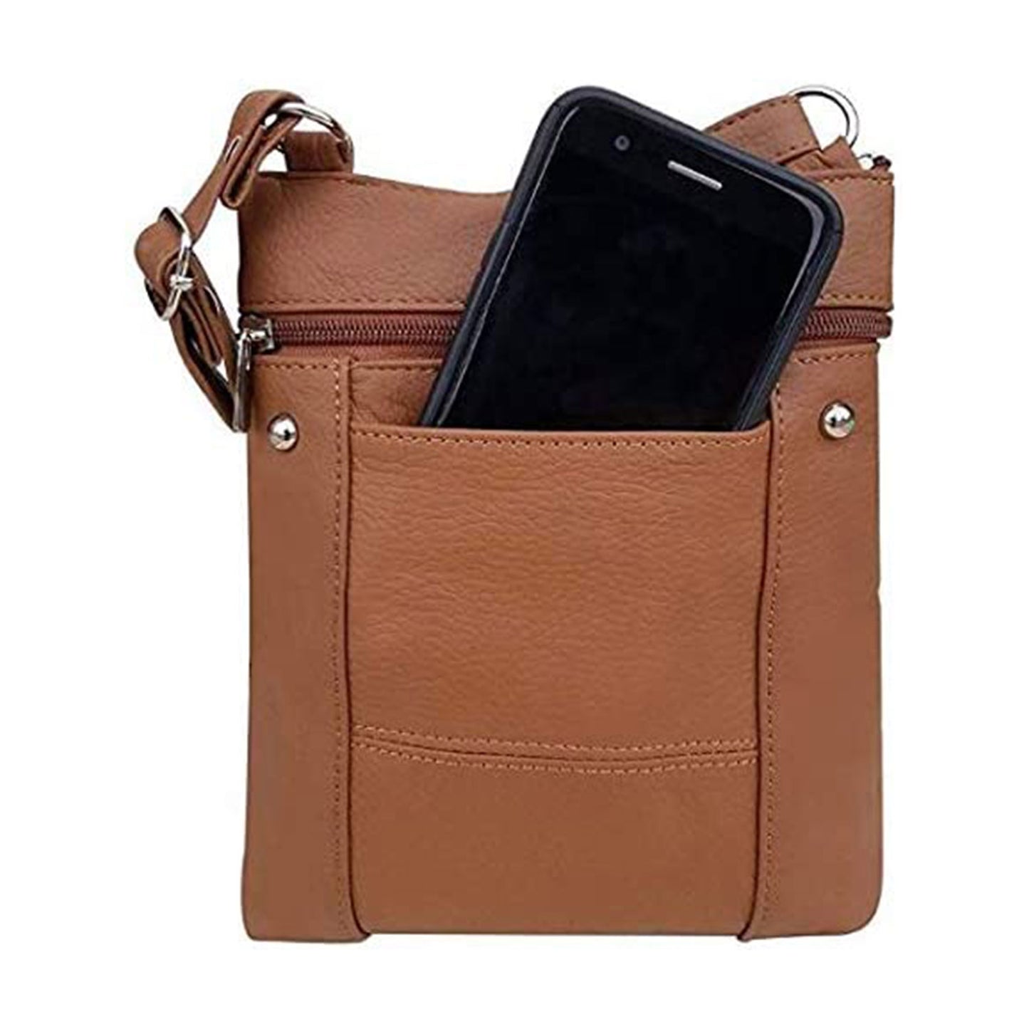 Dual Zip Phone Crossbody Leather Bag
