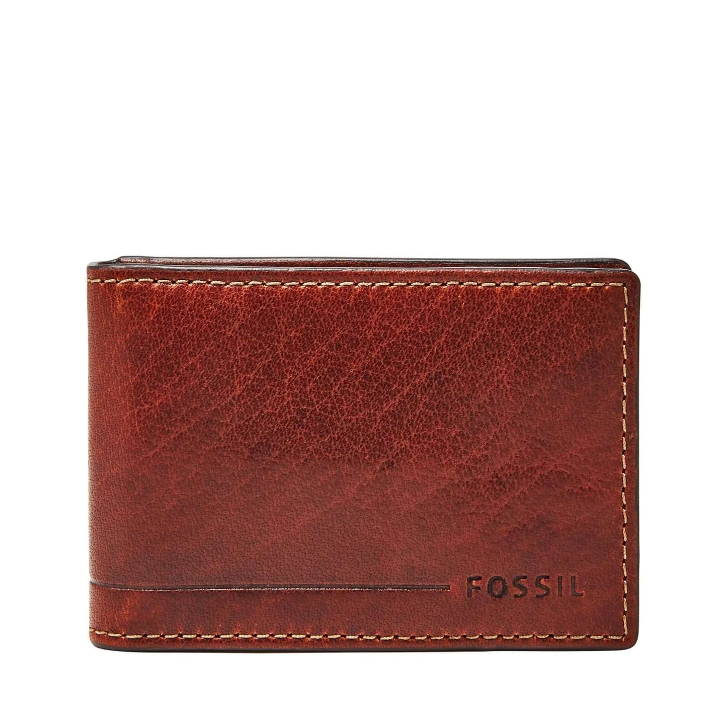 Fossil RFID front pocket wallet in rich brown leather, ideal for modern convenience and security.