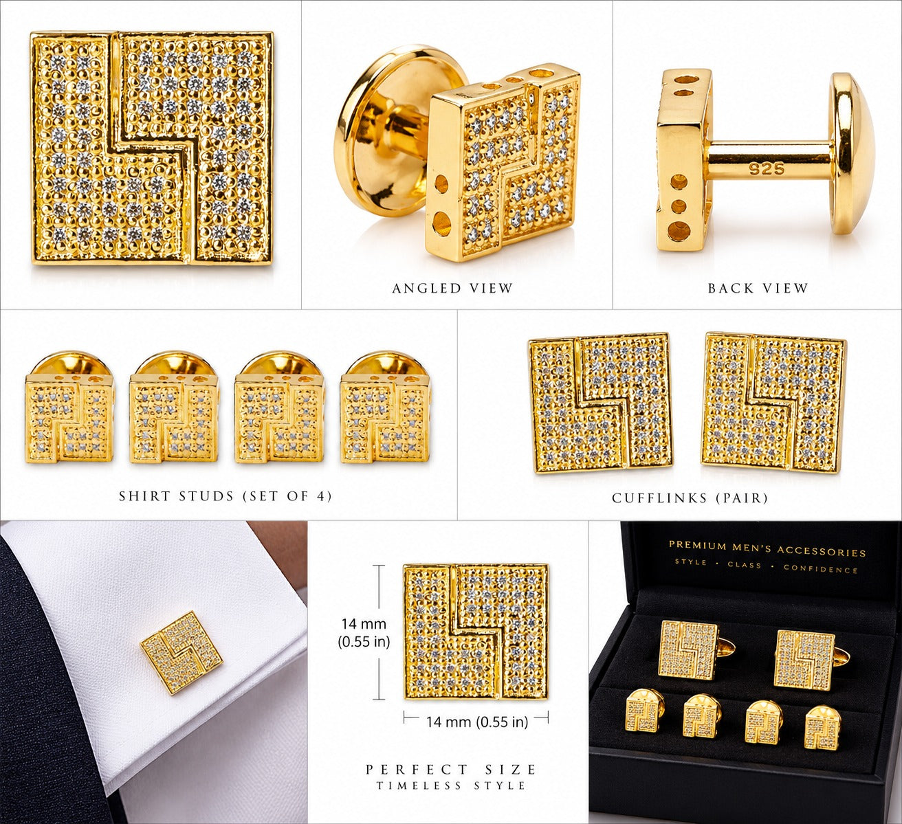 Tuxedo Shirt Cufflinks Stud Set 21K Gold Plated