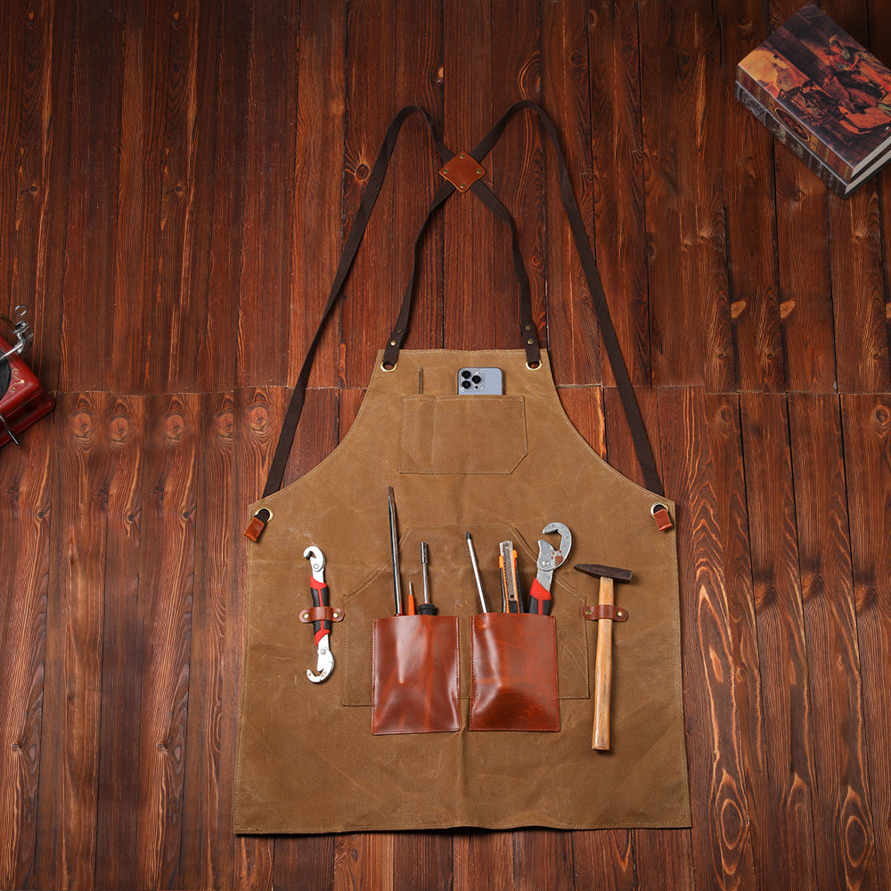 Waxed Canvas Chef Aprons for Men Women with Large Pockets