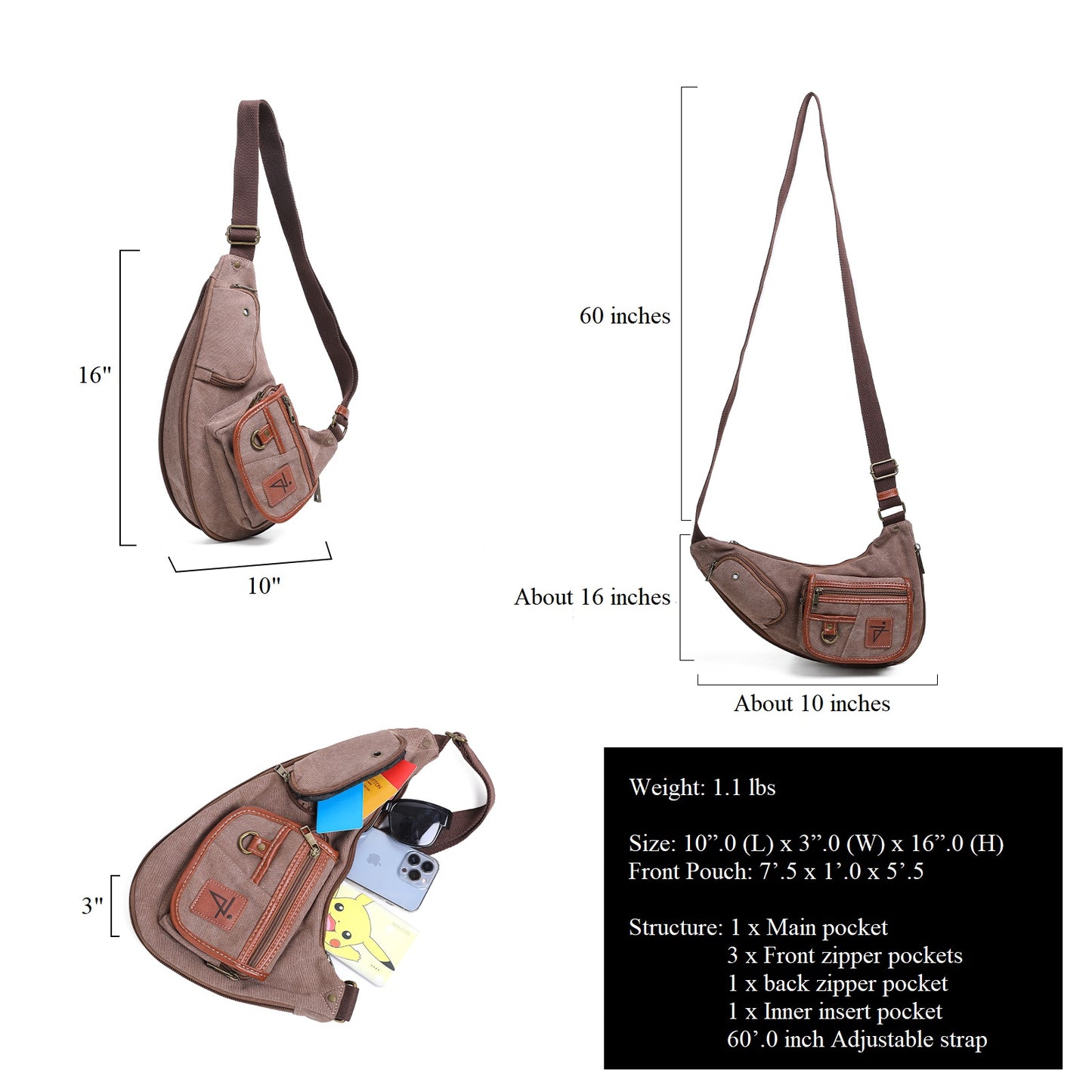 Anti Theft Hiking Sling Bag Water Resistant