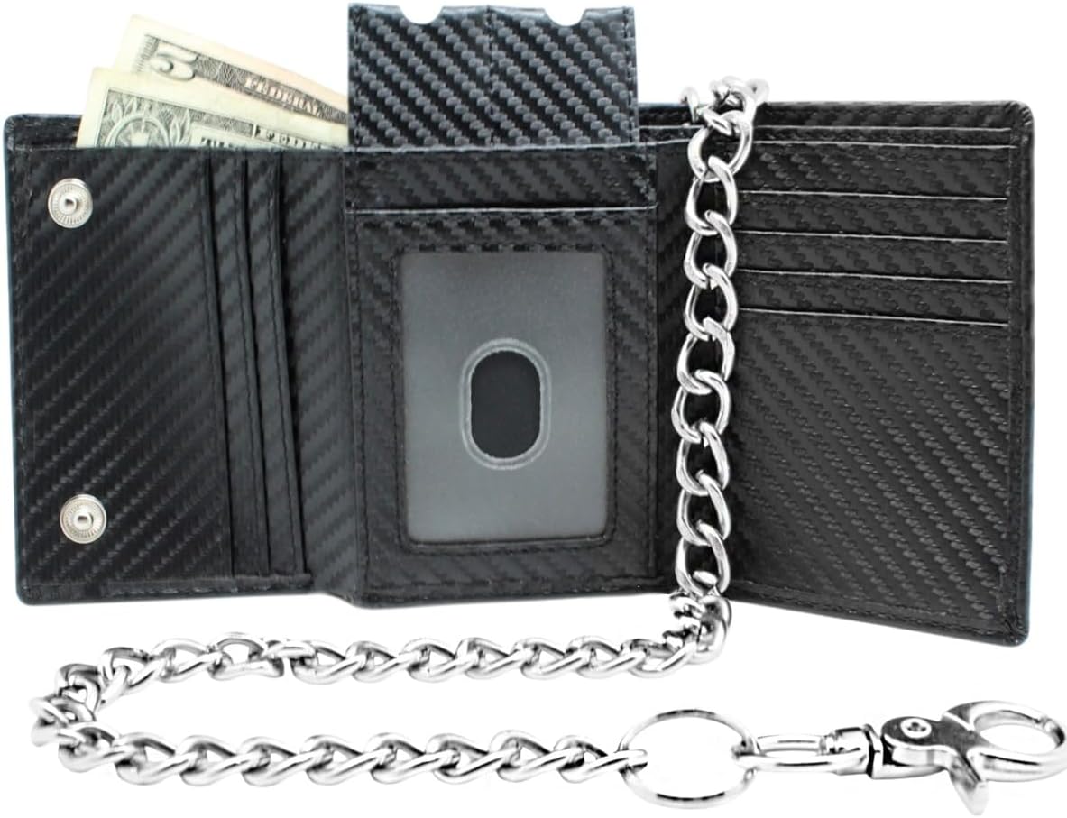 Carbon fiber leather trifold wallet