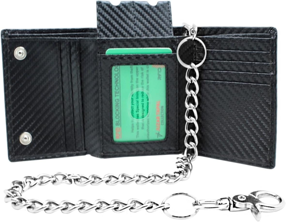 Carbon fiber leather trifold wallet