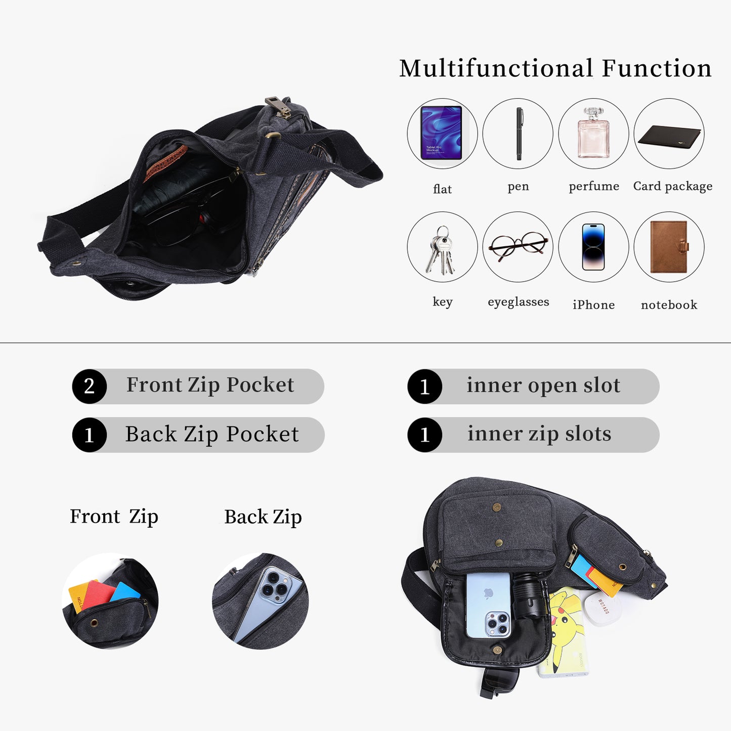 Anti Theft Hiking Sling Bag Water Resistant