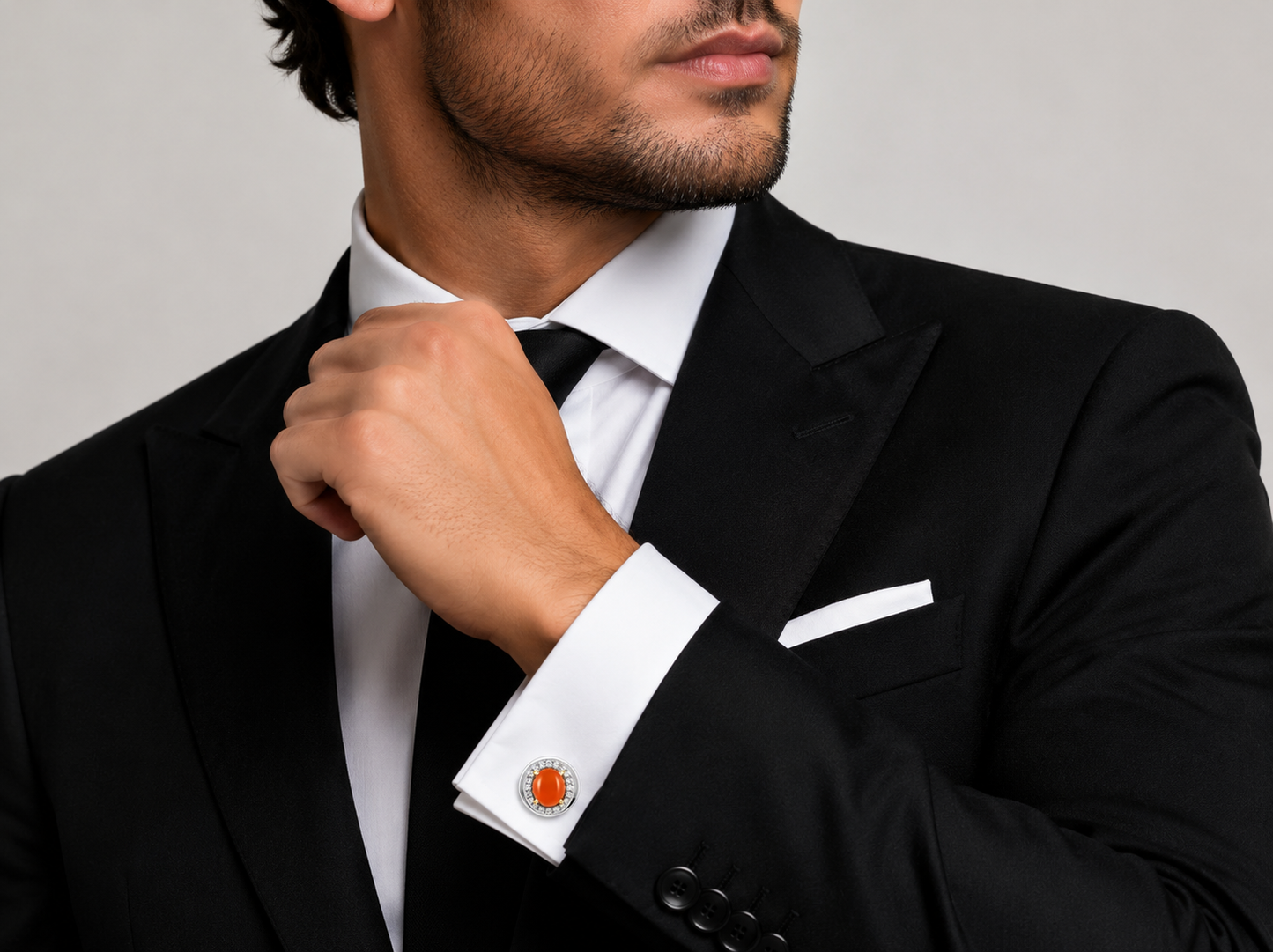 Men Cufflinks Studs 2 Pcs Set Natural Stone Agate Blue Topaz Pari dot, Garnet Gold Plated Formal Cufflinks