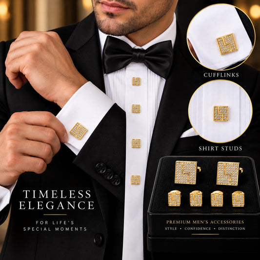 Tuxedo Shirt Cufflinks Stud Set 21K Gold Plated