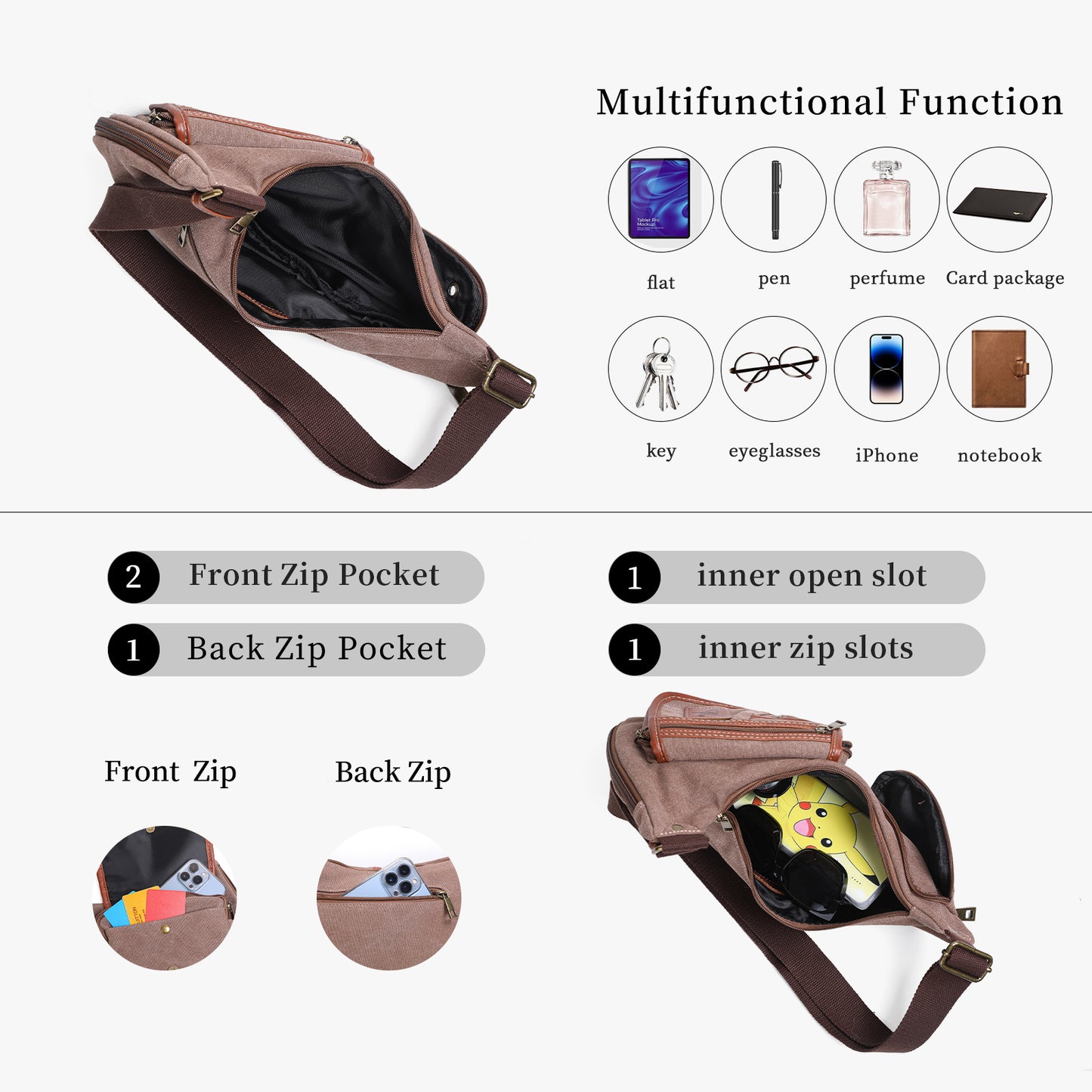 Anti Theft Hiking Sling Bag Water Resistant