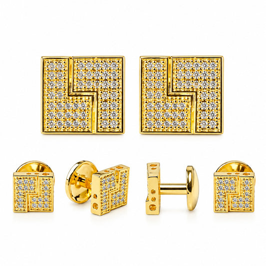 Tuxedo Shirt Cufflinks Stud Set 21K Gold Plated