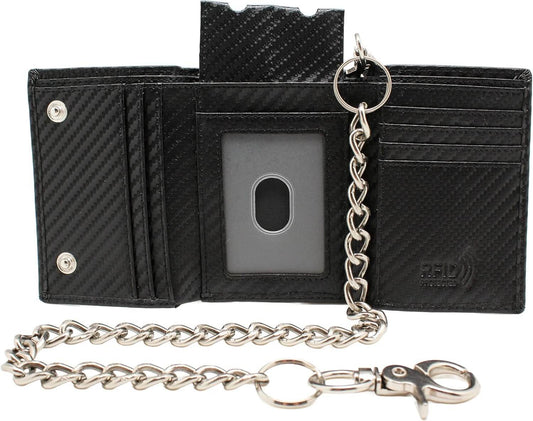 Carbon fiber leather trifold wallet
