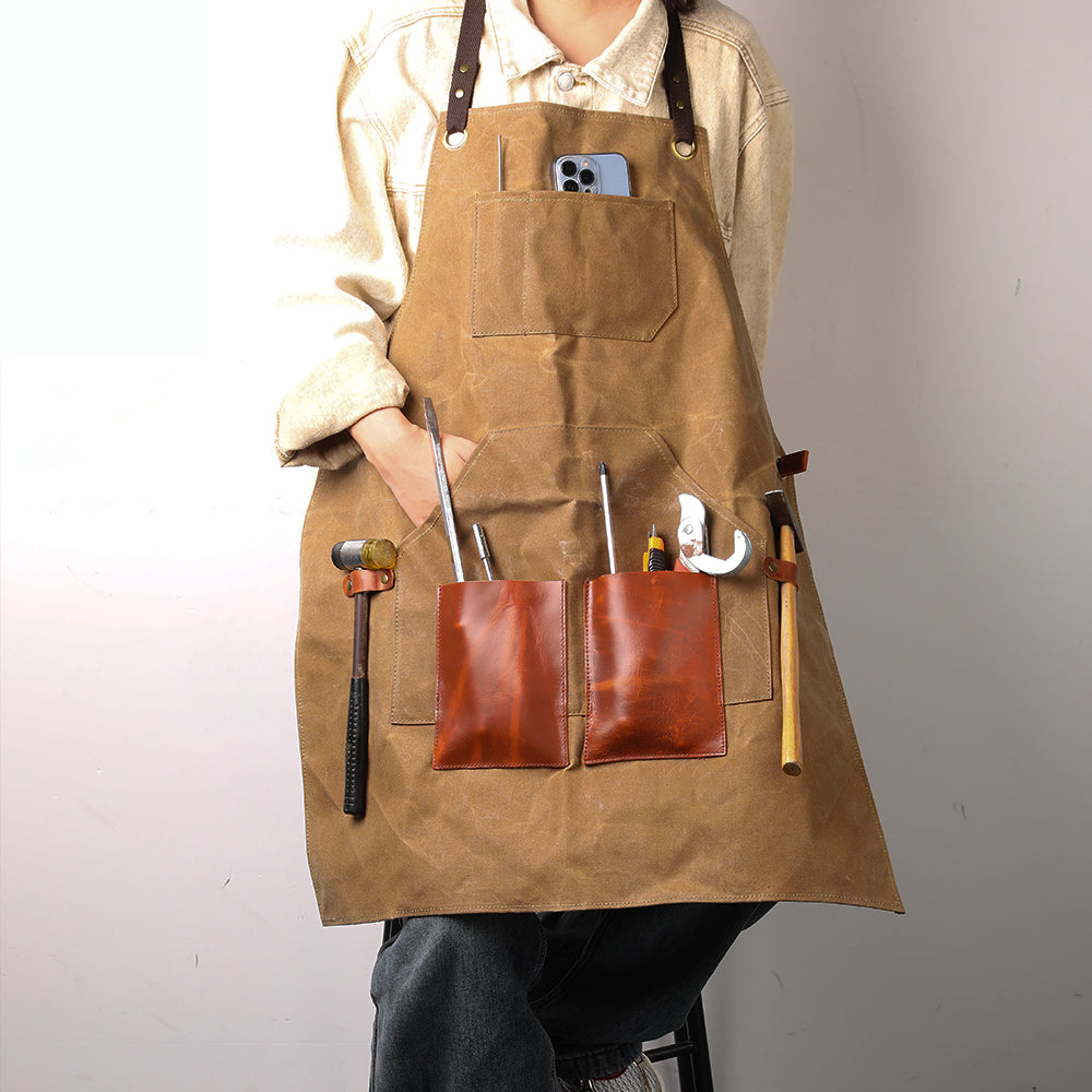 Waxed Canvas Chef Aprons for Men Women with Large Pockets