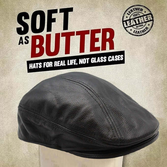 Black leather ascot cap