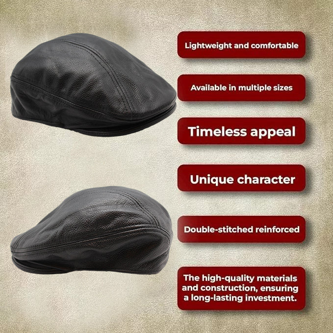 Black leather ascot cap