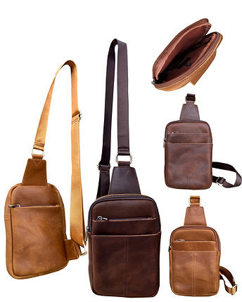 Vintage Leather Crossbody Sling Bag for Men & Women