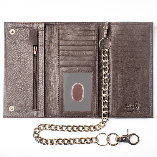 Mens Trifold Leather Wallet Genuine Leather Long Wallet J312B