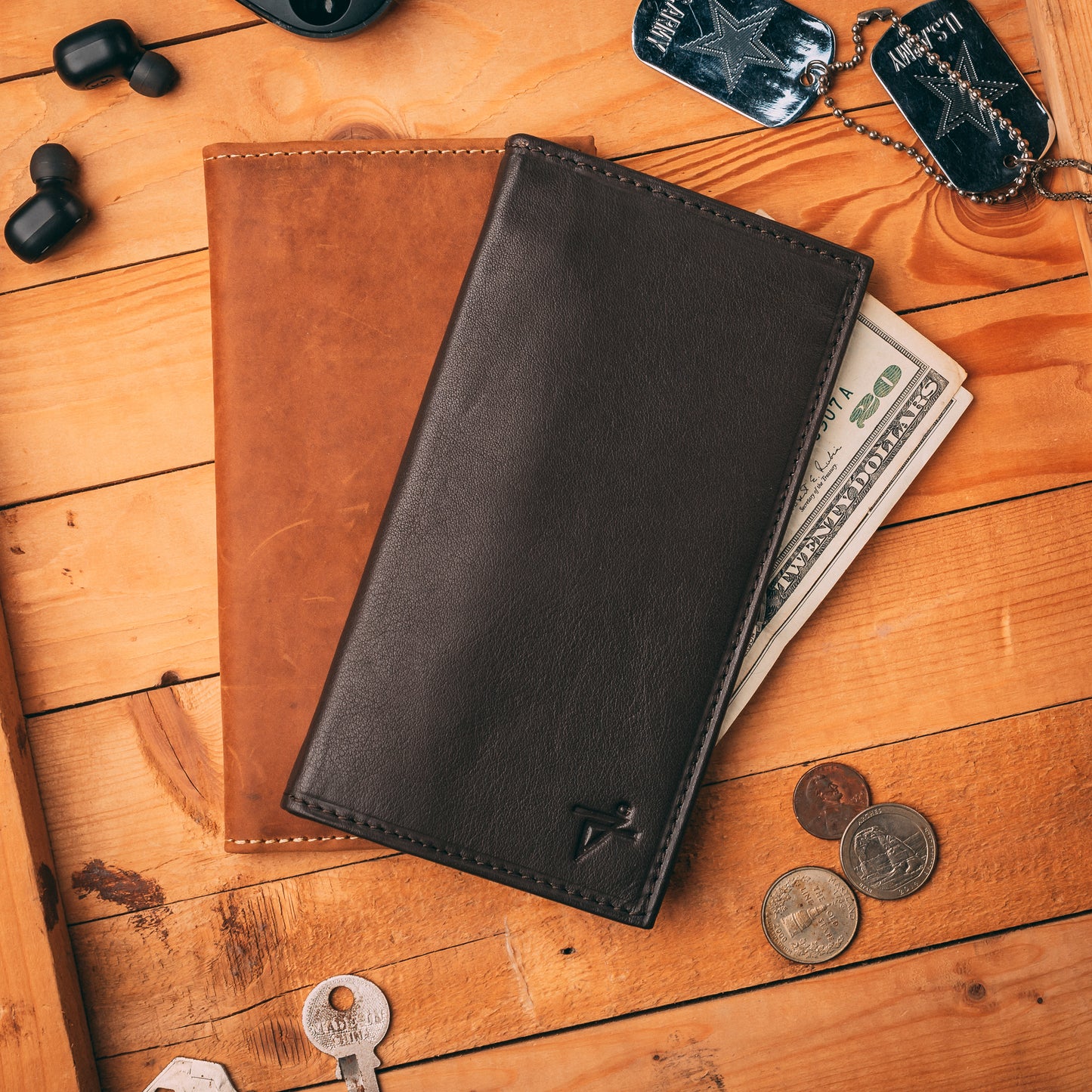 RFID Checkbook Bi-fold Leather Wallet