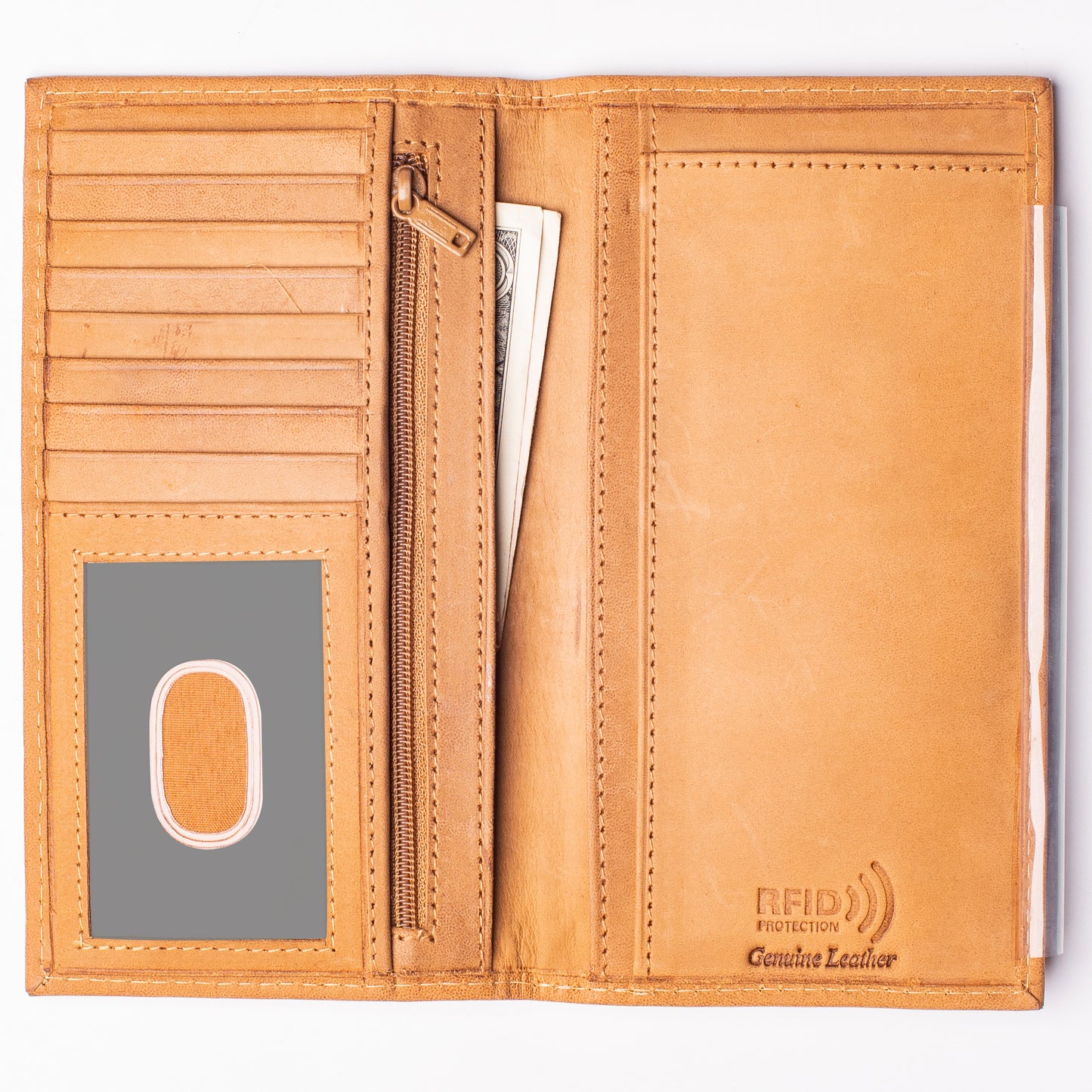 RFID Checkbook Cover Bi-fold Leather Wallet