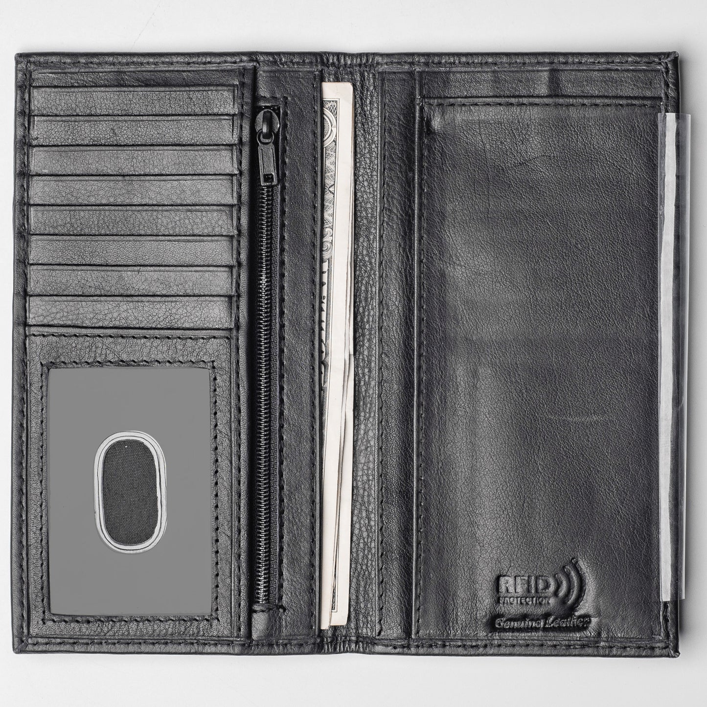 RFID Checkbook Bi-fold Leather Wallet