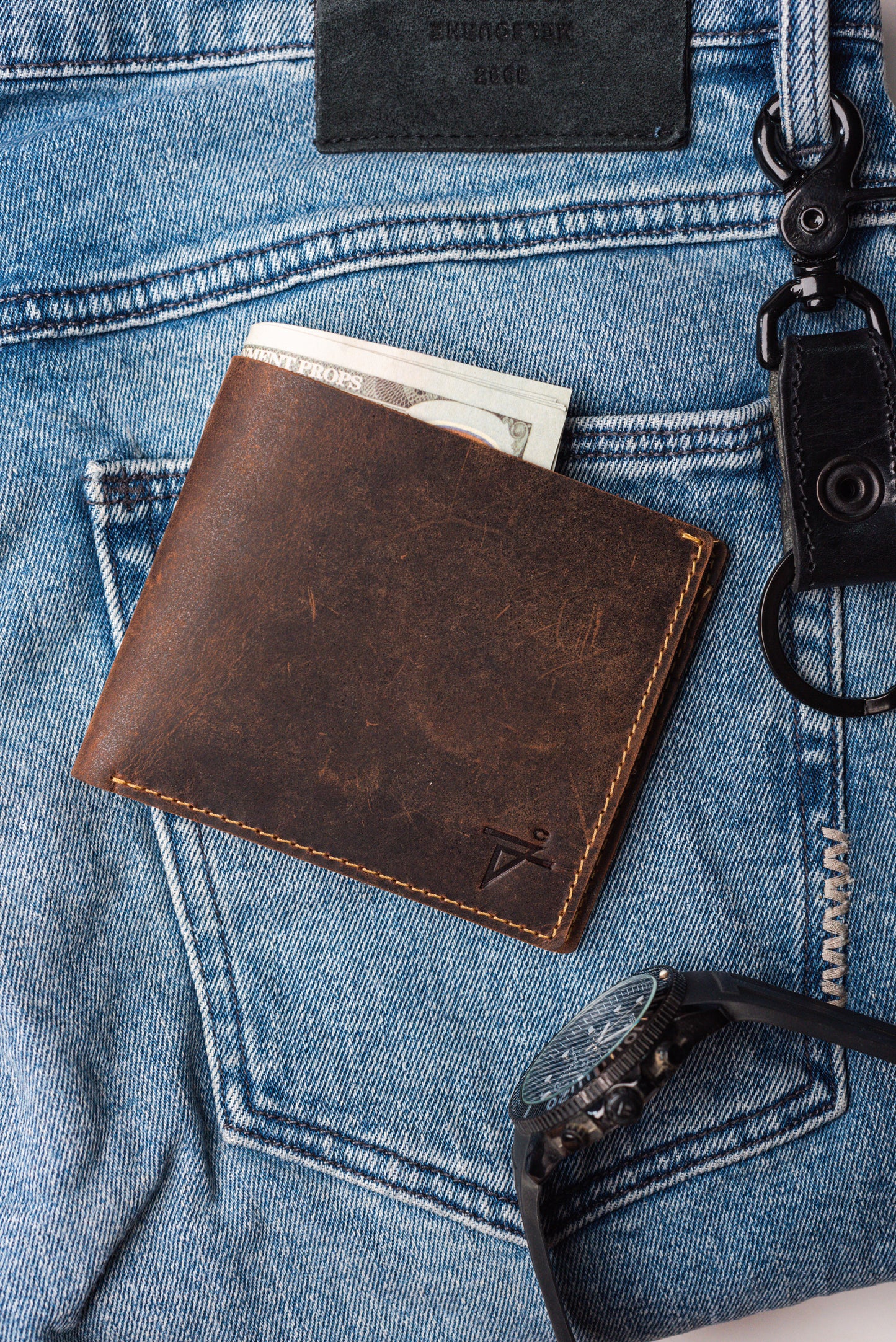 Leather loop hanging key chain