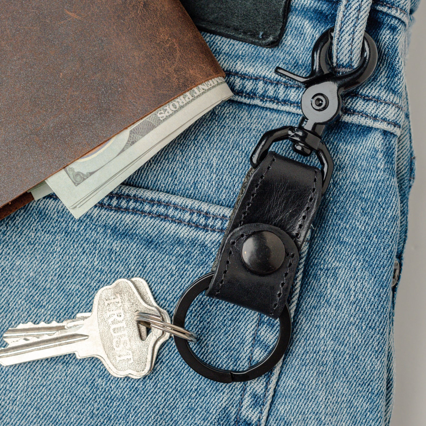 Leather loop hanging key chain