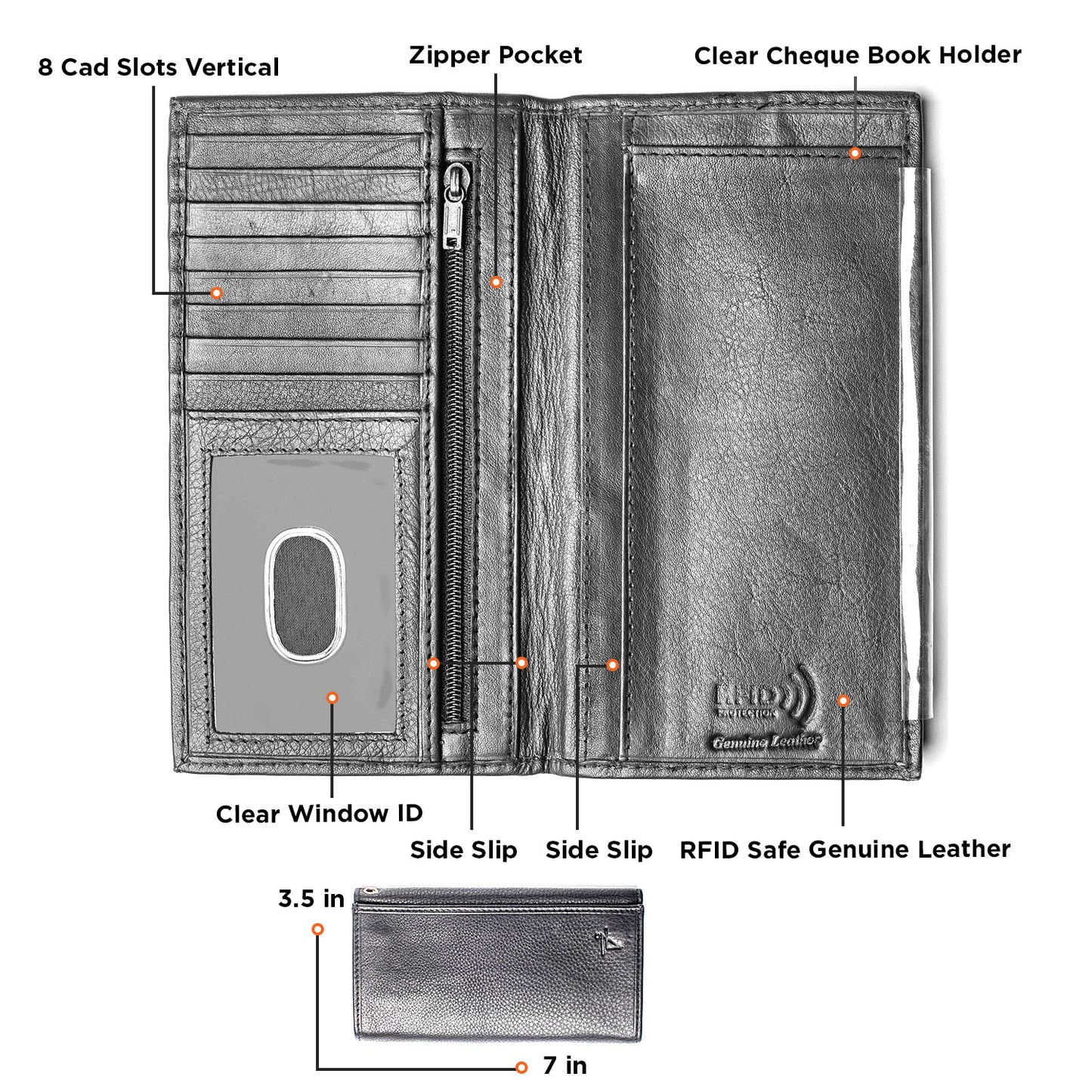 RFID Checkbook Cover Bi-fold Leather Wallet