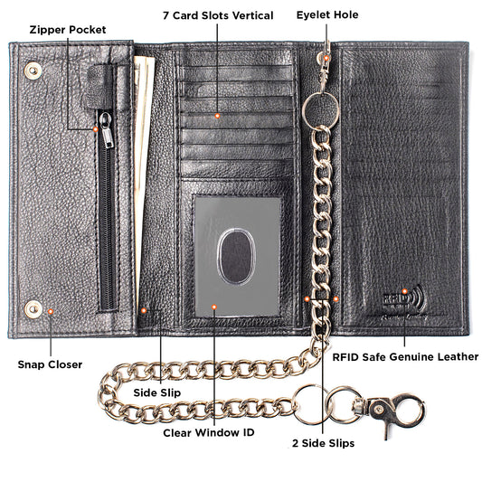 Mens Trifold Leather Wallet Genuine Leather Long Wallet J312B