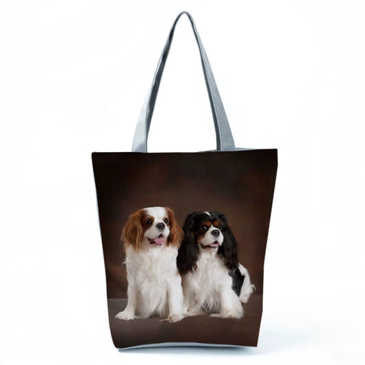 Chic Dog Puppy Print Tote Bag for Women - Durable Polyester, Spacious Shoulder Handbag