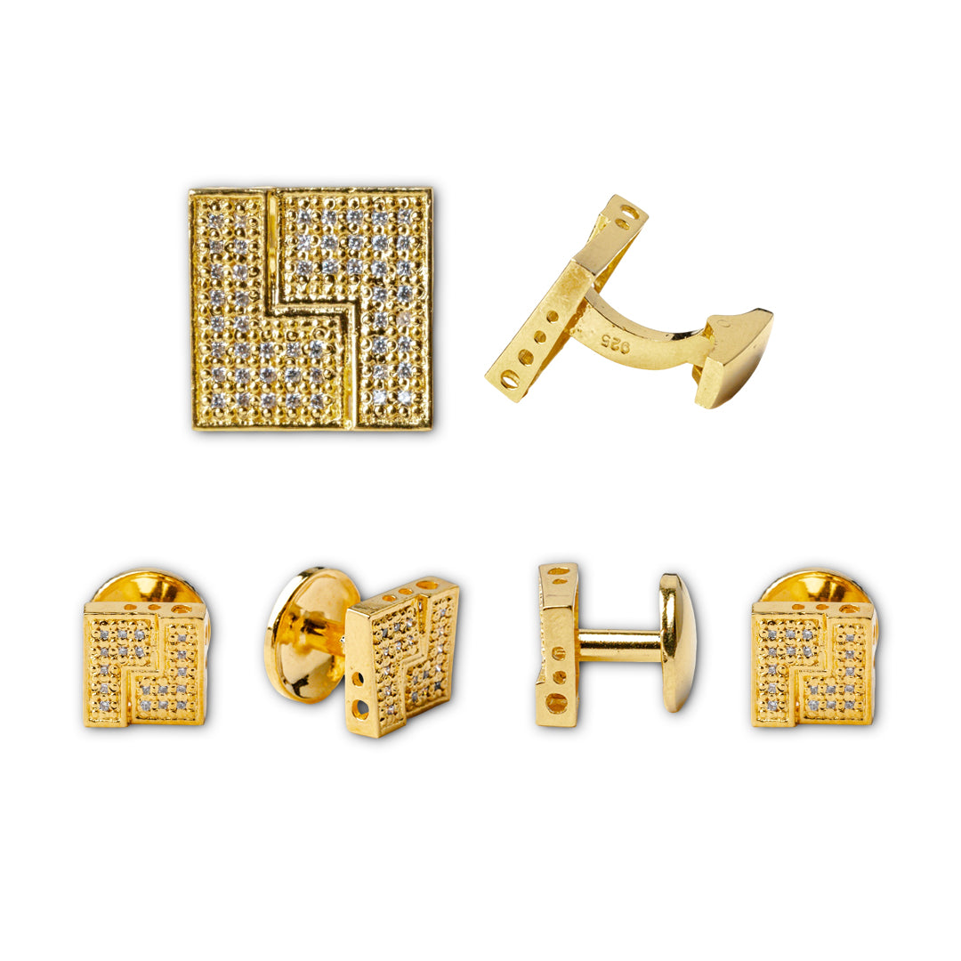 Tuxedo Shirt Cufflinks Stud Set 21K Gold Plated