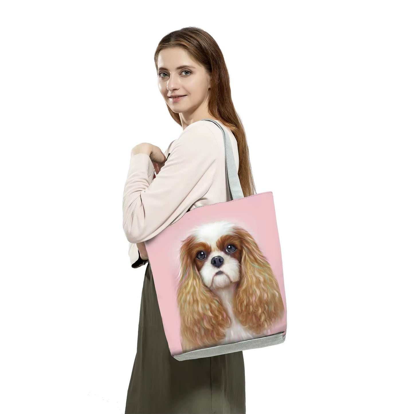 Chic Dog Print Tote Bag for Women - Durable Polyester, Spacious Shoulder Handbag, Perfect for Travel & Beach