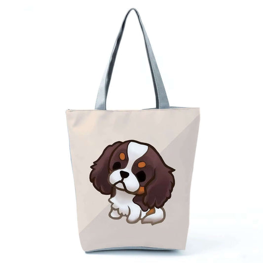 Chic Dog Print Tote Bag – Puppy Travel Shoulder Bag for Women featuring a cute dog design on a stylish tote.