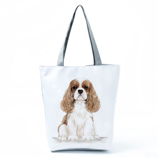 Chic Dog Print Tote Bag for Women - Spacious Shoulder Handbag, Perfect for Travel & Beach