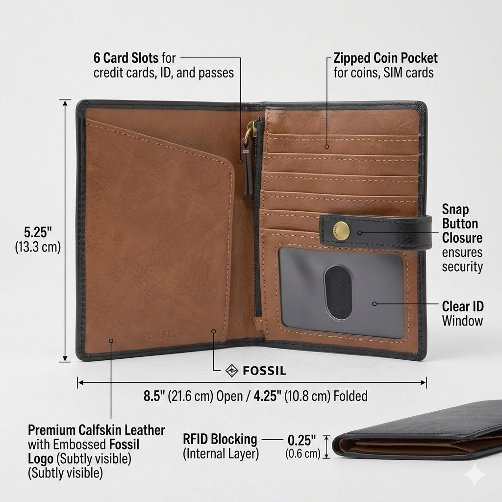 Fossil Raul Leather Wallet Passport Case SML1825001 RFID Safe