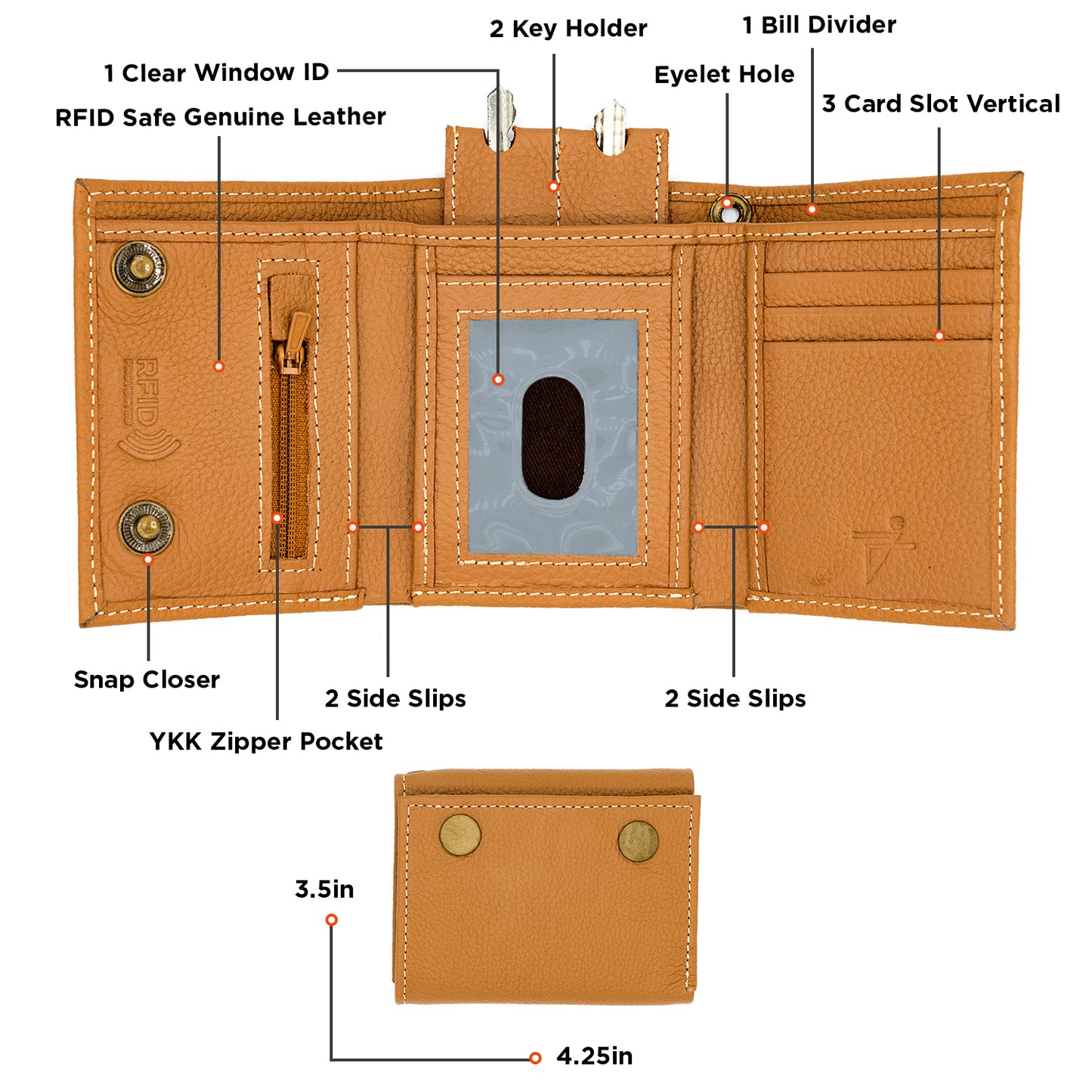 Trifold Wallet for Biker Trucker Snap Button T