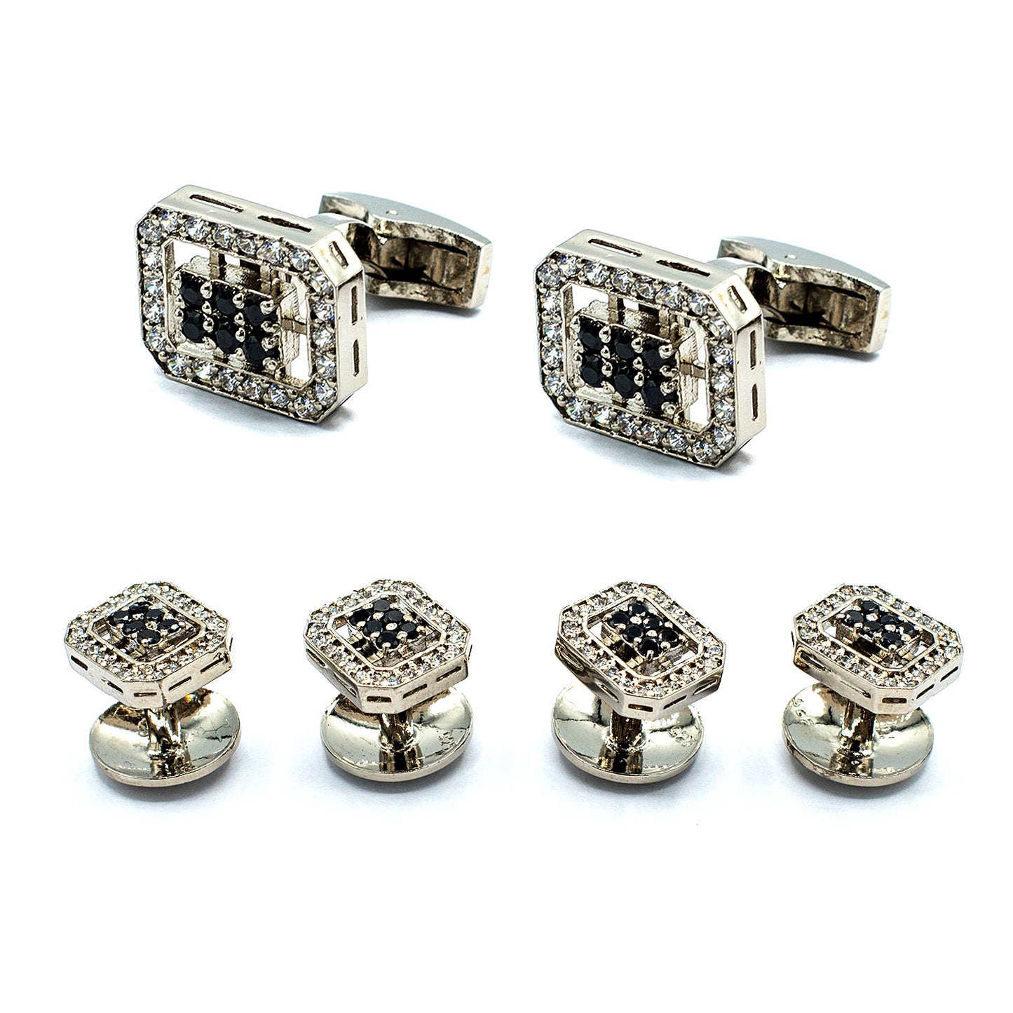 Cufflinks and Tuxedo Shirt Stud Set for Men Black Garnet