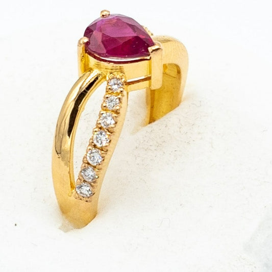 21K Solid Gold Ring for women GIA Certified 1.32 CTS Burma Ruby 0.25 Cent Diamond Size 15.5 / 7