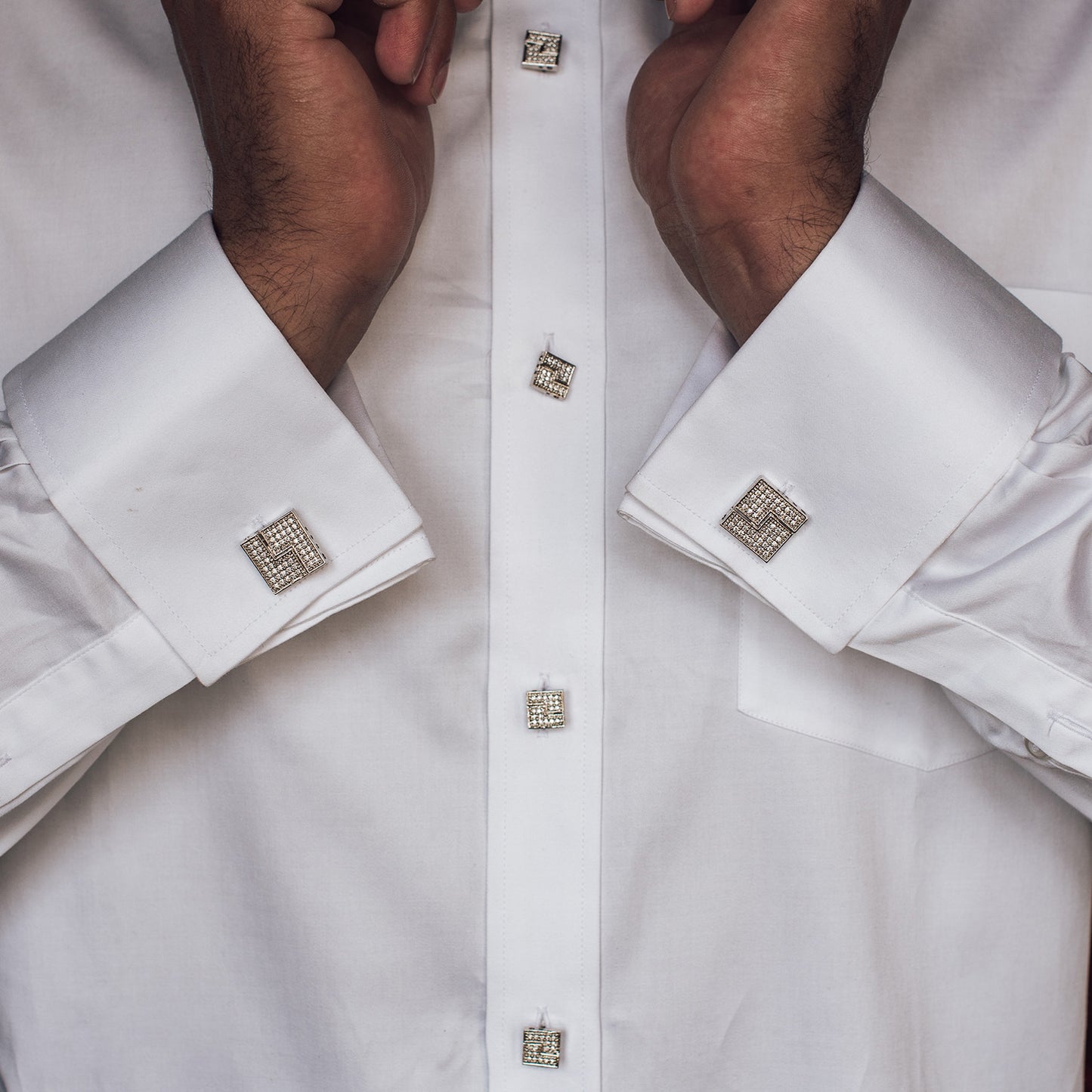 Handcrafted Cufflinks for Men 21k White Gold Rhodium Plated
