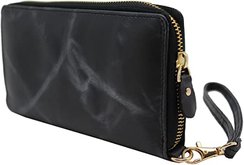 Women's Leather Zipper Wallet, RFID Blocking Credit Card Holder Case